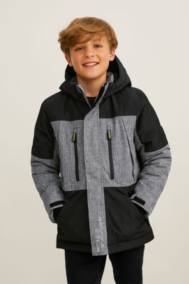 Dětské - Funkční bunda s kapucí - šedá-žíhaná