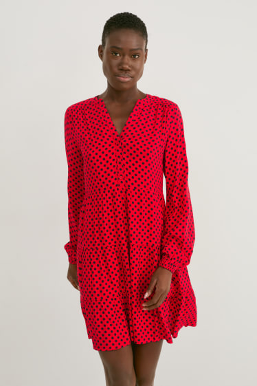 Donna - Vestito svasato - a pois - rosso