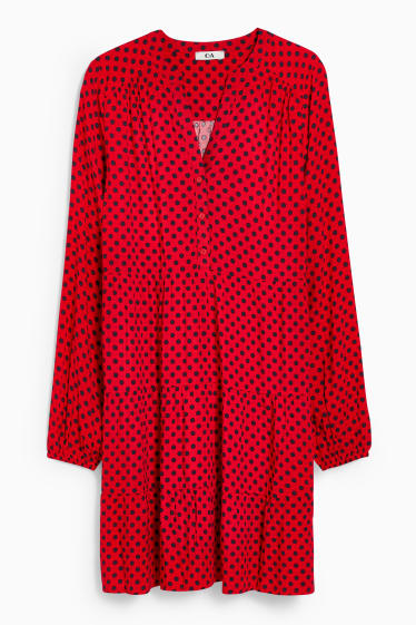 Femmes - Robe évasée - à pois - rouge