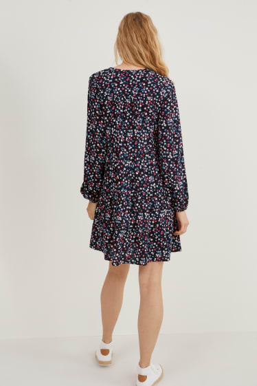 Damen - A-Linien Kleid - geblümt - dunkelblau