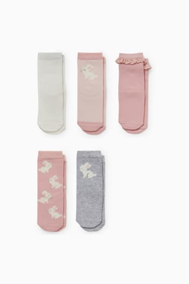 Bébés - Lot de 5 paires - petits lapins - chaussettes pour bébé à motif - rose