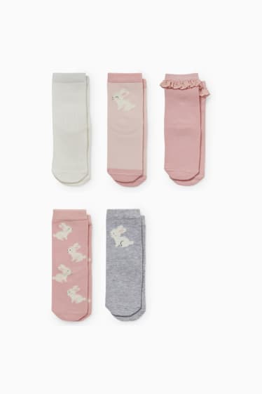 Bébés filles - Lot de 5 paires - petits lapins - chaussettes pour bébé à motif - rose
