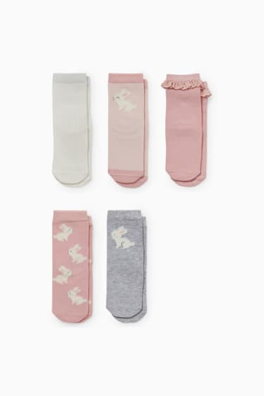 Babys - Set van 5 paar - konijntjes - babysokken met motief - roze