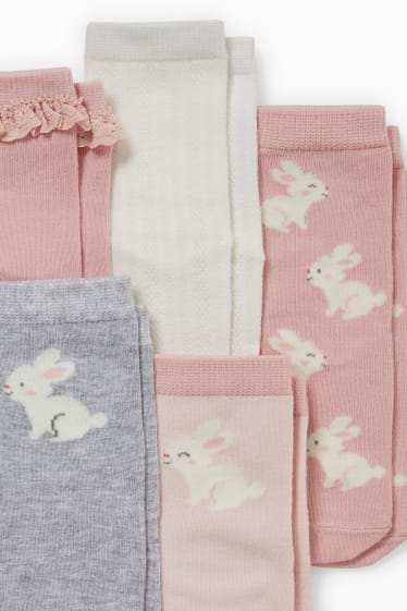 Bébés - Lot de 5 paires - petits lapins - chaussettes pour bébé à motif - rose