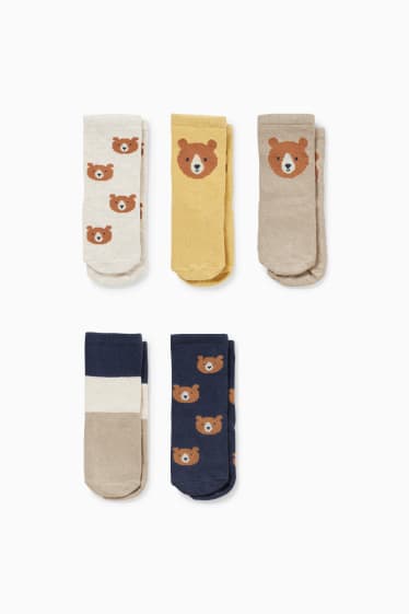 Babies - Multipack of 5 - bear - baby socks with motif - taupe