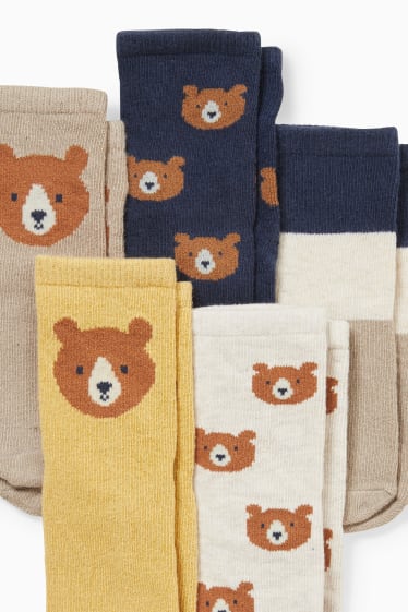 Babies - Multipack of 5 - bear - baby socks with motif - taupe
