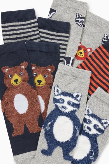 Enfants - Lot de 5 paires - animaux de la forêt - chaussettes à motif - gris chiné