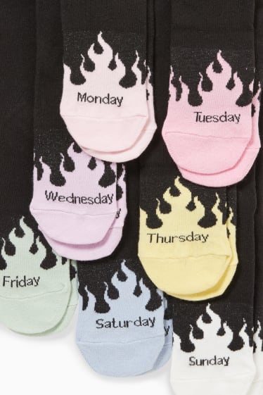 Kinder - Multipack 7er - Wochentage - Socken mit Motiv - schwarz