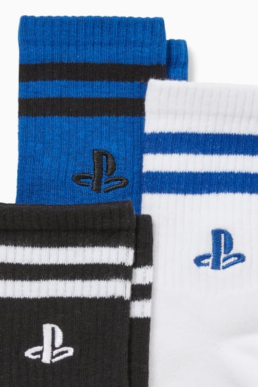 Enfants - Lot de 3 paires - PlayStation - chaussettes à motif - bleu foncé / blanc