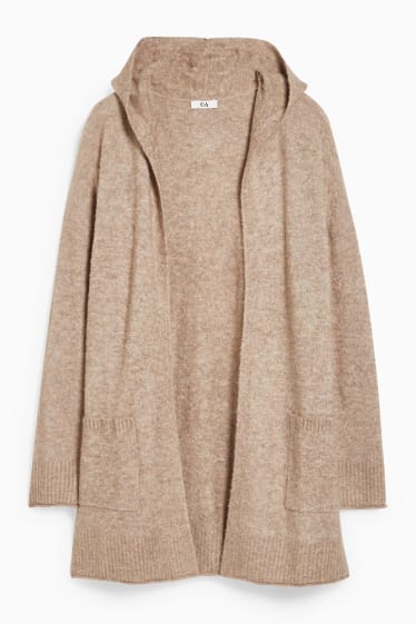 Femmes - Gilet à capuche en bouclé - beige chiné