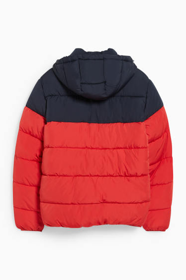 Men - CLOCKHOUSE - quilted jacket with hood - red / dark blue