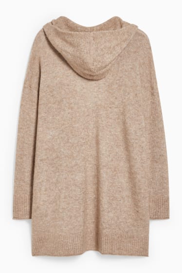 Damen - Bouclé-Strickjacke mit Kapuze - beige-melange