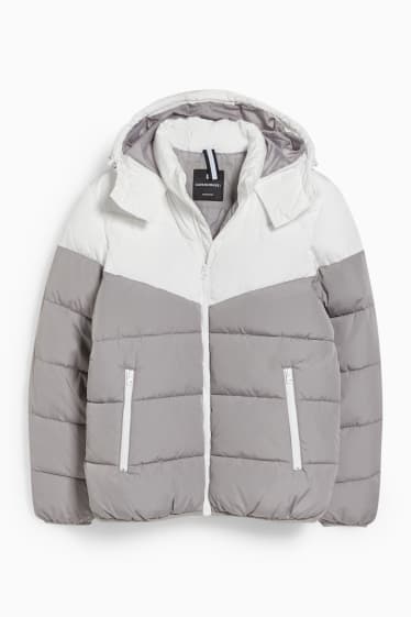 Men - CLOCKHOUSE - quilted jacket with hood - white / gray