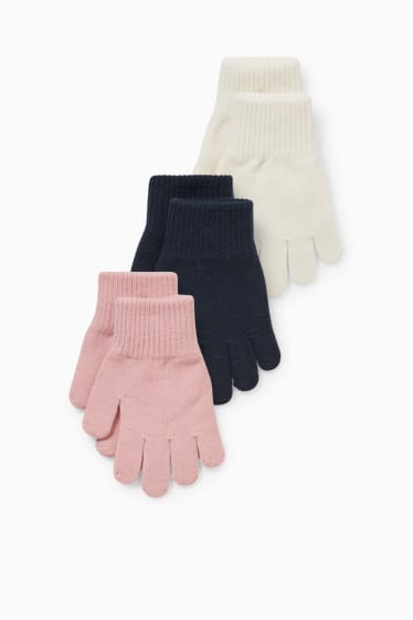 Enfants - Lot de 3 paires - gants - rose / bleu foncé