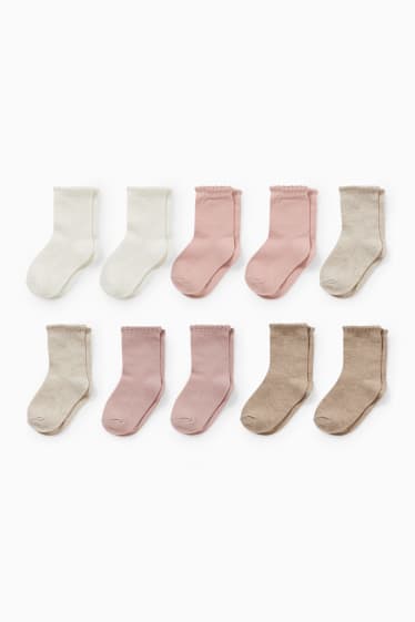 Bébés - Lot de 10 paires - chaussettes bébé - blanc / rose