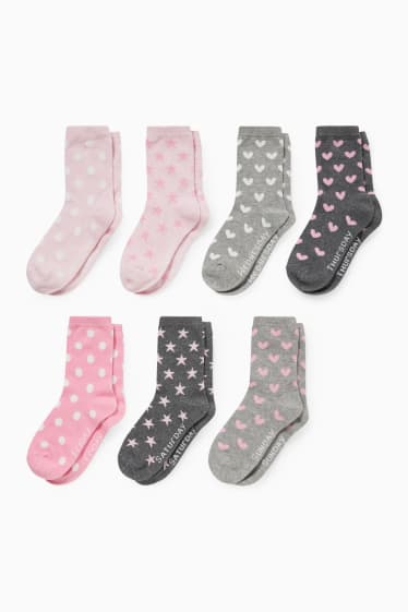 Kinderen - Set van 7 paar - harten en sterren - sokken met motief - roze