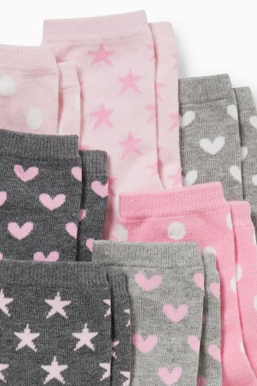 Enfants - Lot de 7 paires - cœurs et étoiles - chaussettes à motif - rose