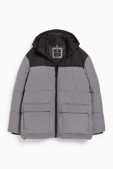 Men - CLOCKHOUSE - quilted jacket with hood - gray-melange