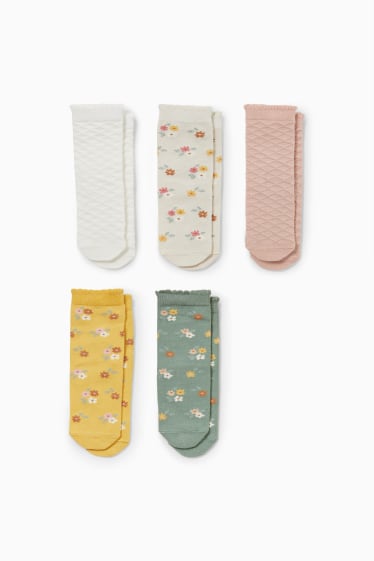 Miminka - Multipack 5 ks - květiny - ponožky s motivem pro miminka - žlutá