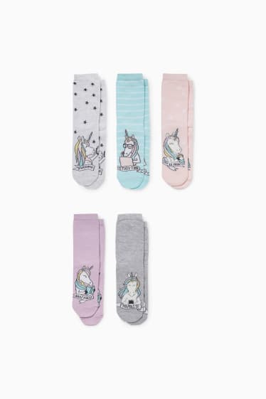 Kinderen - Set van 5 paar - eenhoorn - sokken met motief - roze