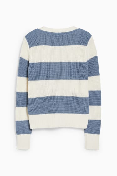 Women - Cardigan - striped - blue / white