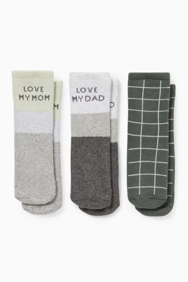 Baby Jungen - Multipack 3er - Mom and Dad - Baby-Anti-Rutsch-Socken - grau-melange