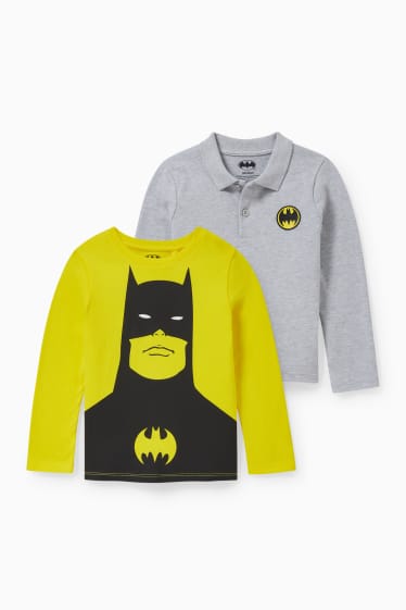 Kinderen: jongens - Set van 2 - Batman - longsleeve en poloshirt - grijs / geel