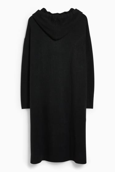 Damen - Strick-Kleid mit Kapuze - schwarz