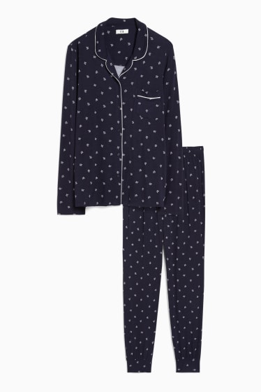 Damen - Pyjama - gemustert - dunkelblau
