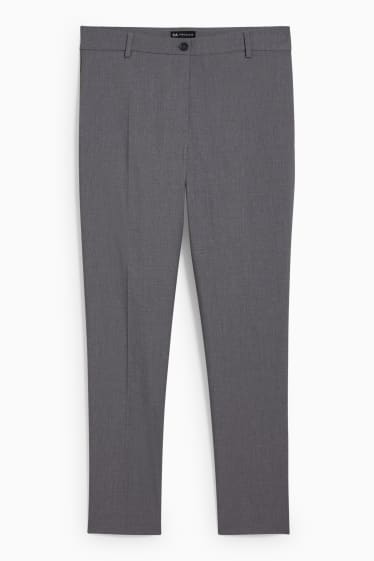 Women - Business trousers - mid-rise waist - slim fit - gray-melange