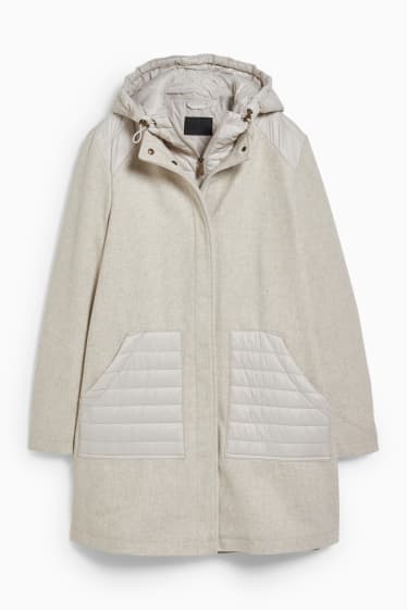 Dámské - Kabát s kapucí - krémové barvy