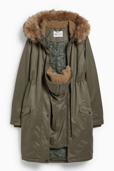 Women - Maternity parka with hood and baby pouch - winter - green