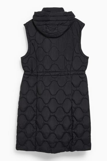 Women - Quilted gilet with hood - black