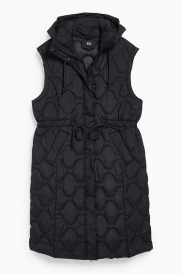 Women - Quilted gilet with hood - black