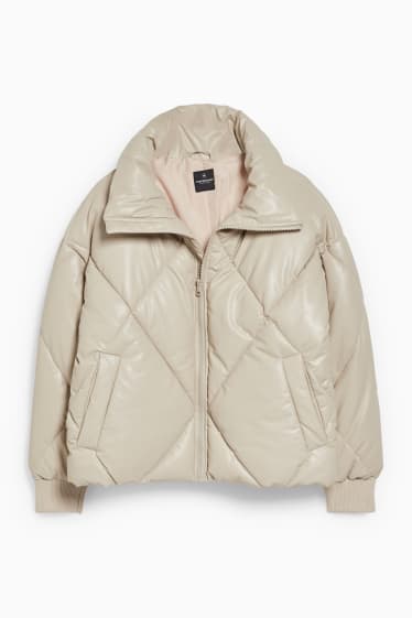 Women - CLOCKHOUSE - quilted jacket - faux leather - beige-melange