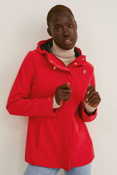 Women - Softshell jacket with hood - 4 Way Stretch - red