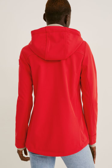 Dames - Softshelljas met capuchon - 4 Way Stretch - rood