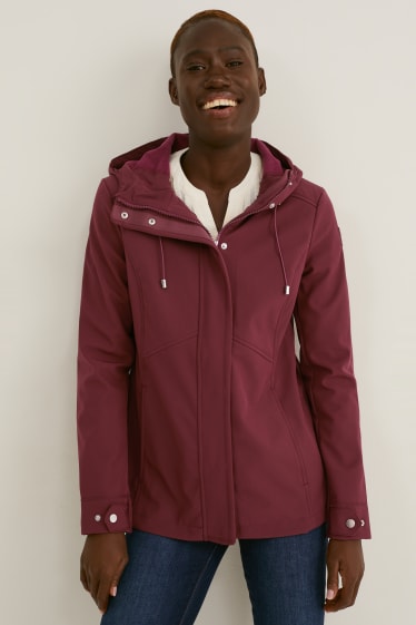 Damen - Softshelljacke mit Kapuze - 4 Way Stretch - bordeaux