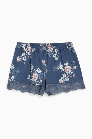 Donna - Boxer - a fiori - blu scuro