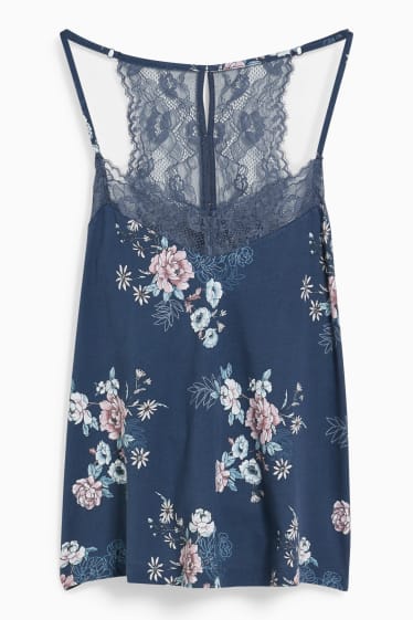 Dona - Top de pijama - florejat - blau fosc