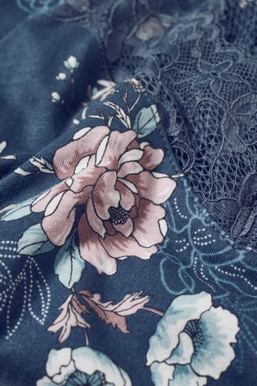 Donna - Top pigiama - a fiori - blu scuro