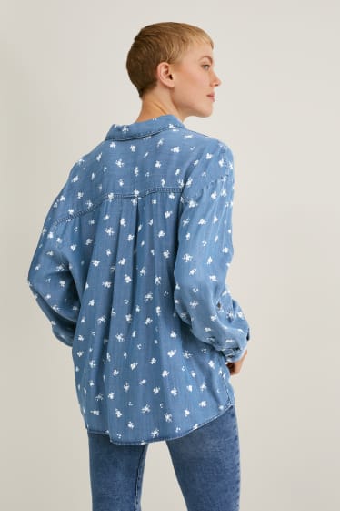 Femei - Bluză - cu flori - denim-albastru