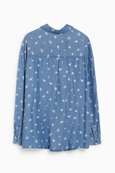 Femei - Bluză - cu flori - denim-albastru