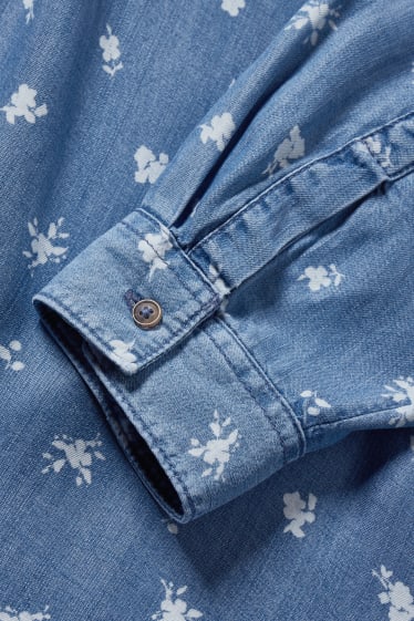 Damen - Bluse - geblümt - jeansblau