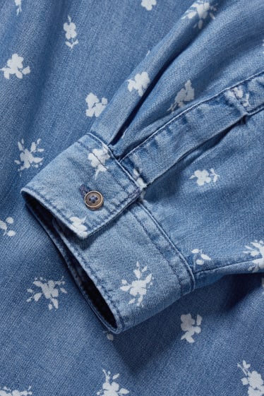 Femei - Bluză - cu flori - denim-albastru