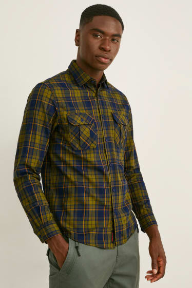 Men - Flannel shirt - regular fit - Kent collar - THERMOLITE® - check - dark green