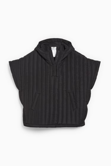 Women - Quilted poncho with hood - black