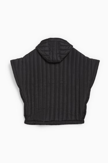 Women - Quilted poncho with hood - black