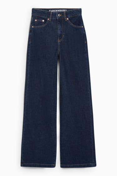 Donna - CLOCKHOUSE - wide leg jeans - vita alta - da materiali riciclati - jeans blu scuro