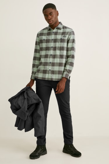 Heren - Flanellen overhemd - regular fit - kent - geruit - donkergroen / zwart